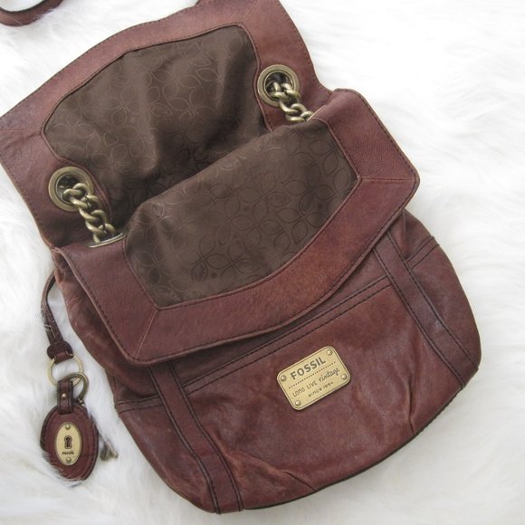 Fossil Brown Leather Crossover Fold Over Bag - Picture 2 of 8